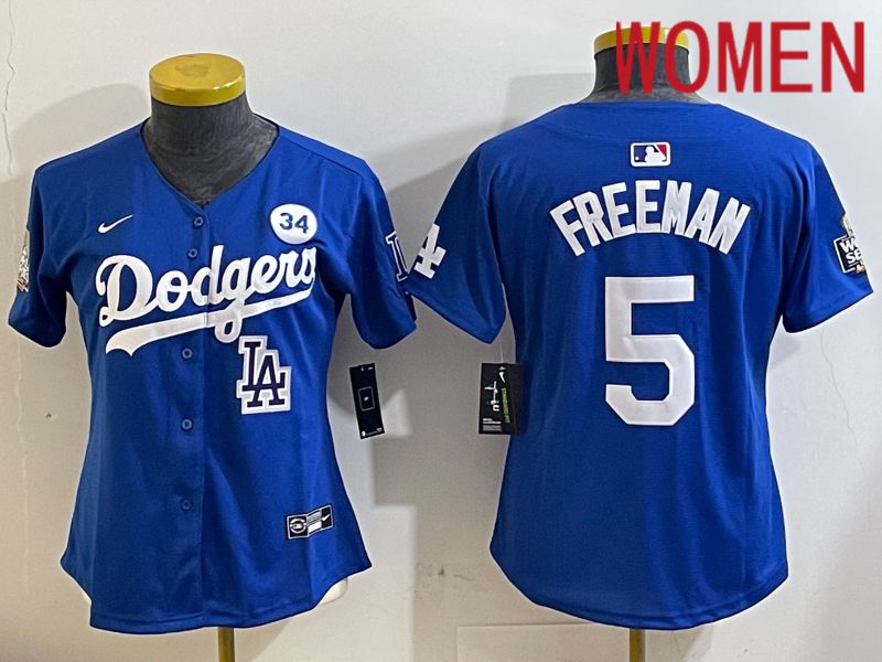 Women Los Angeles Dodgers 5 Freeman Blue Game 2024 Nike MLB Jersey style 11214